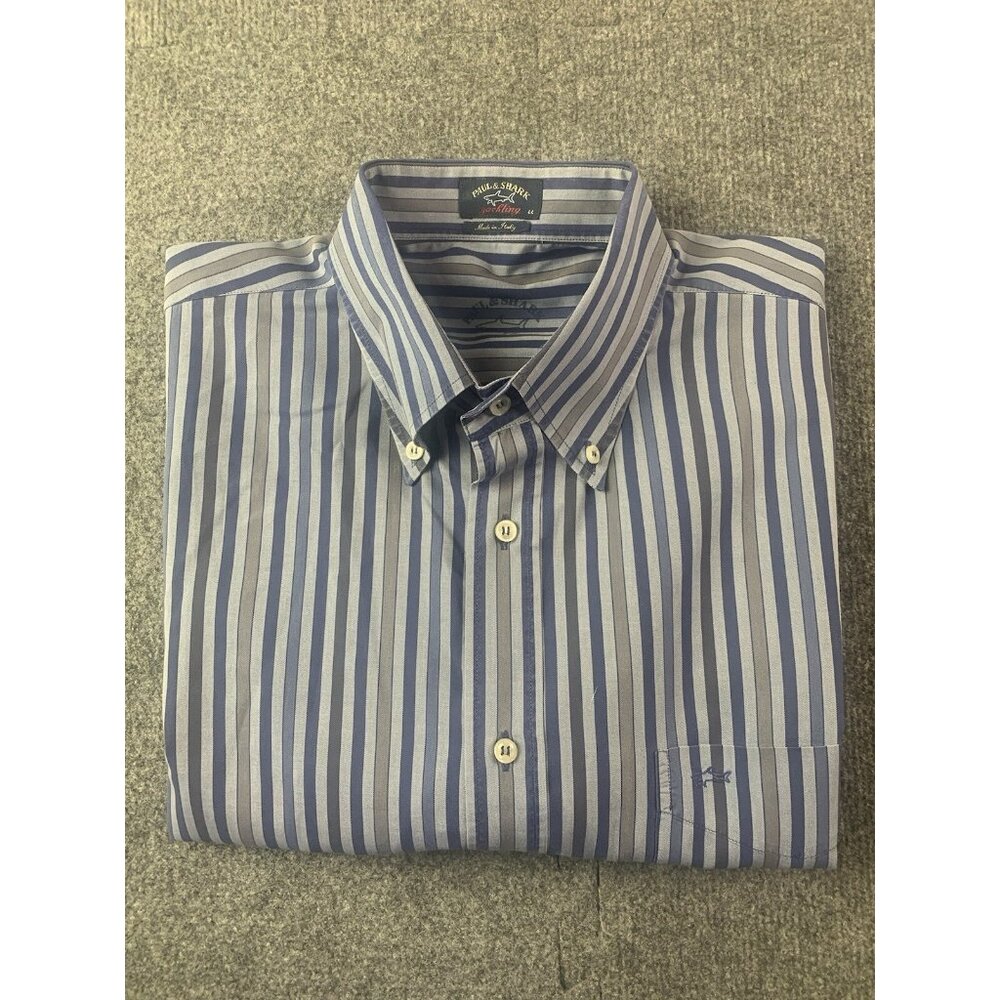 Paul & Shark Mens 100% Cotton Long Sleeve Button Down Shirt Size 44 Blue/Gray